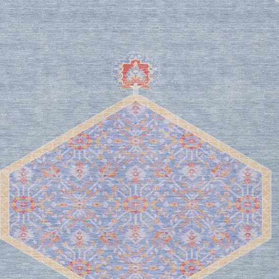 Denim Blue And Orange Oriental Washable Indoor Outdoor Area Rug Photo 6
