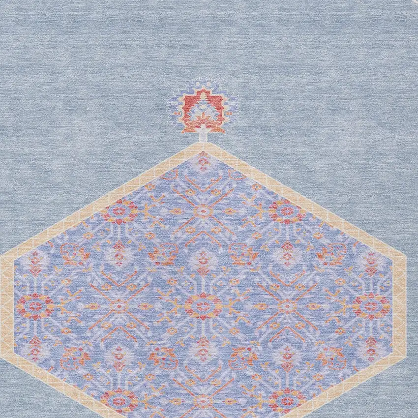 Denim Blue And Orange Oriental Washable Indoor Outdoor Area Rug Photo 6