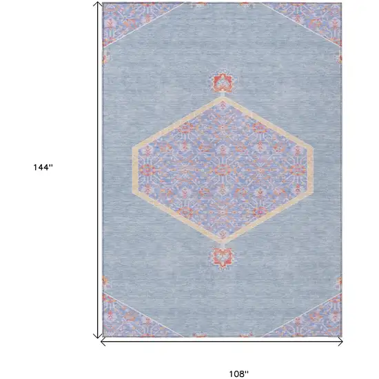 Denim Blue And Orange Oriental Washable Indoor Outdoor Area Rug Photo 3
