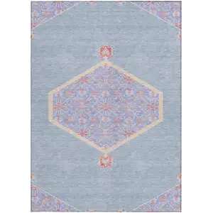 Photo of Denim Blue And Orange Oriental Washable Indoor Outdoor Area Rug