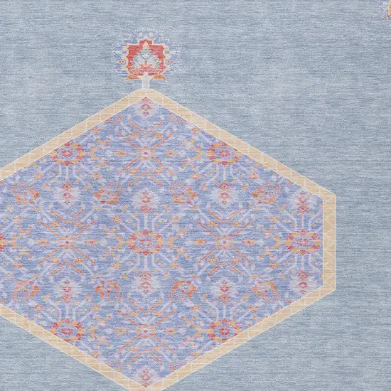 Denim Blue And Orange Oriental Washable Indoor Outdoor Area Rug Photo 6