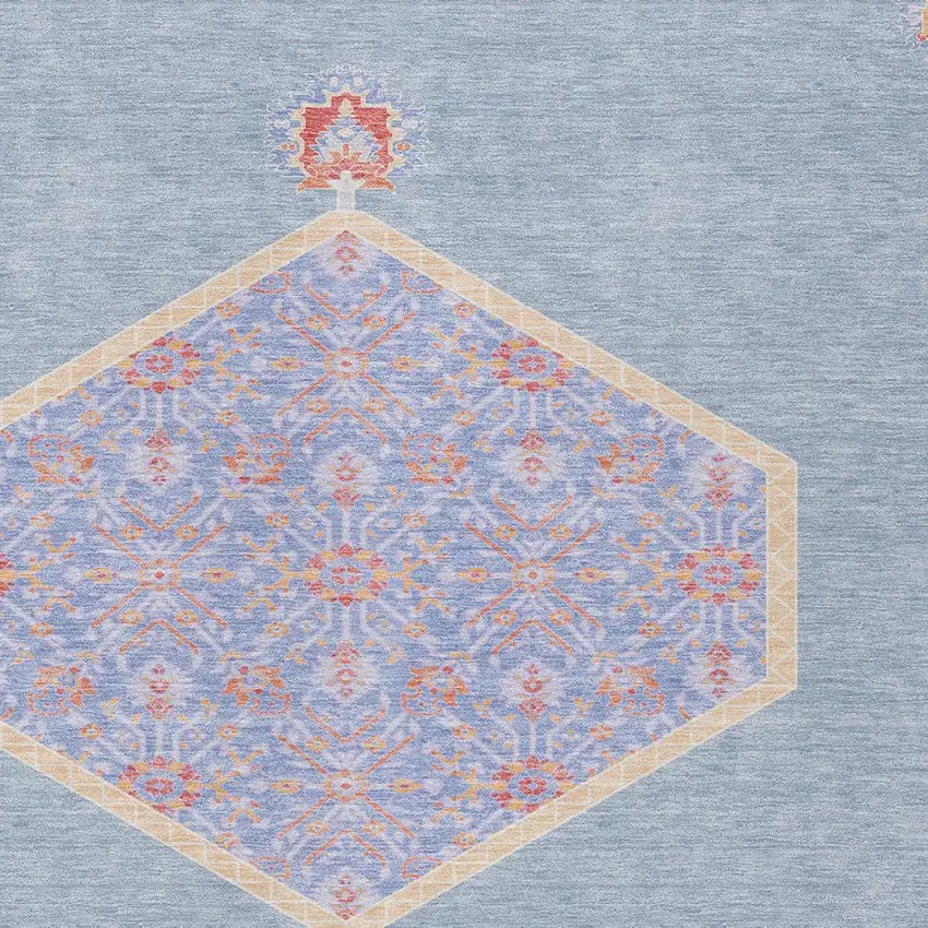 Denim Blue And Orange Oriental Washable Indoor Outdoor Area Rug Photo 6