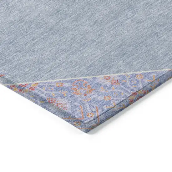 Denim Blue And Orange Oriental Washable Indoor Outdoor Area Rug Photo 4