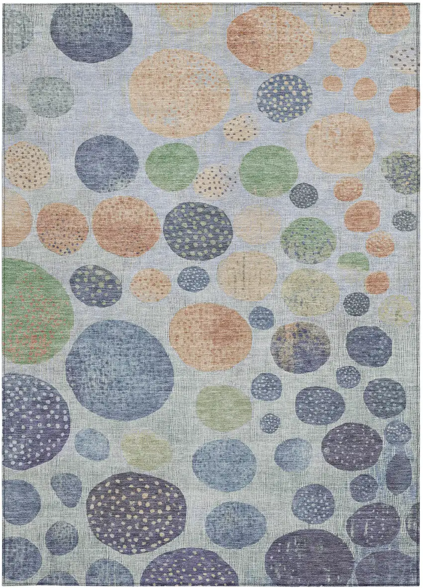 Denim Blue And Peach Geometric Washable Indoor Outdoor Area Rug Photo 1