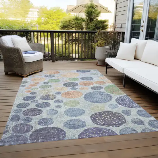 Denim Blue And Peach Geometric Washable Indoor Outdoor Area Rug Photo 7