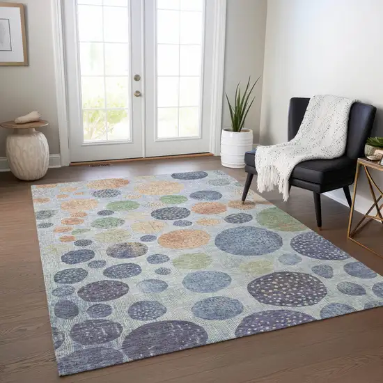 Denim Blue And Peach Geometric Washable Indoor Outdoor Area Rug Photo 5
