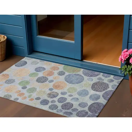 Denim Blue And Peach Geometric Washable Indoor Outdoor Area Rug Photo 2