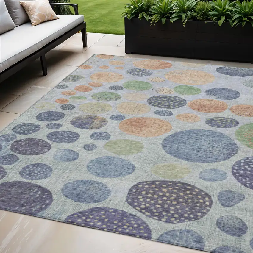Denim Blue And Peach Geometric Washable Indoor Outdoor Area Rug Photo 2