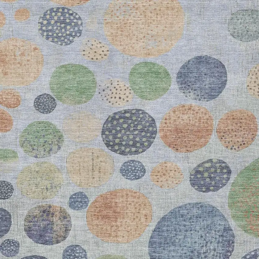 Denim Blue And Peach Geometric Washable Indoor Outdoor Area Rug Photo 3