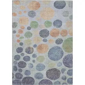 Photo of Denim Blue And Peach Geometric Washable Indoor Outdoor Area Rug