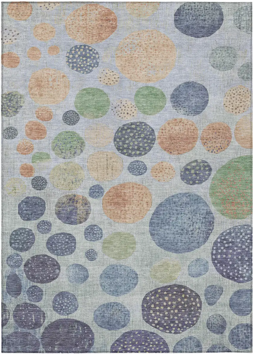 Denim Blue And Peach Geometric Washable Indoor Outdoor Area Rug Photo 1