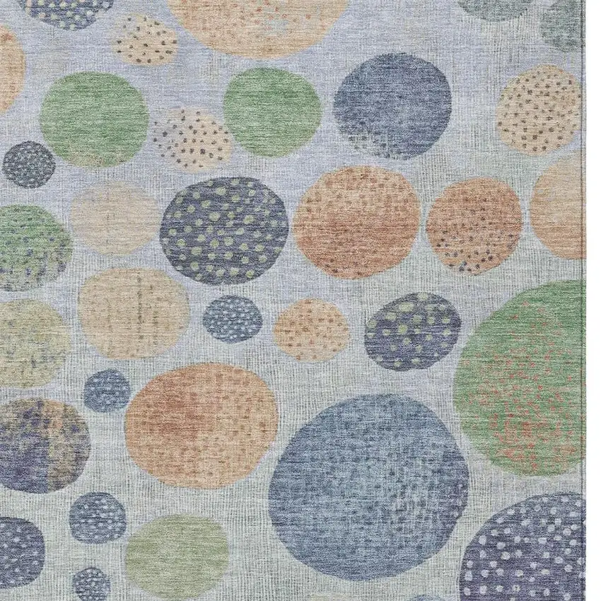 Denim Blue And Peach Geometric Washable Indoor Outdoor Area Rug Photo 3