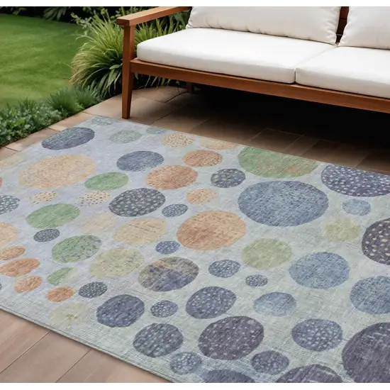 Denim Blue And Peach Geometric Washable Indoor Outdoor Area Rug Photo 2