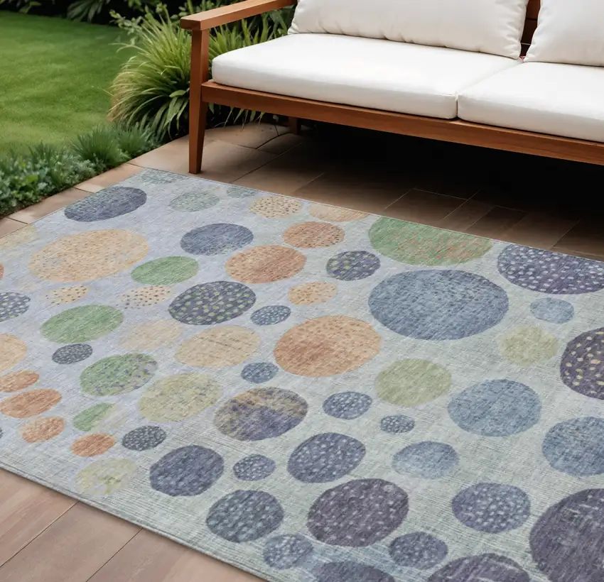 Denim Blue And Peach Geometric Washable Indoor Outdoor Area Rug Photo 2