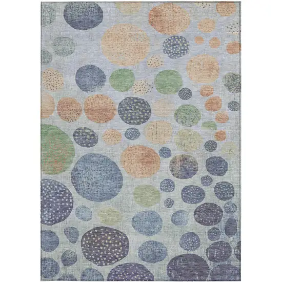 Denim Blue And Peach Geometric Washable Indoor Outdoor Area Rug Photo 4