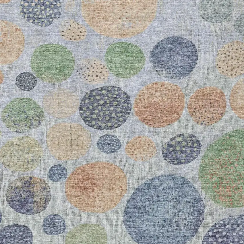 Denim Blue And Peach Geometric Washable Indoor Outdoor Area Rug Photo 3