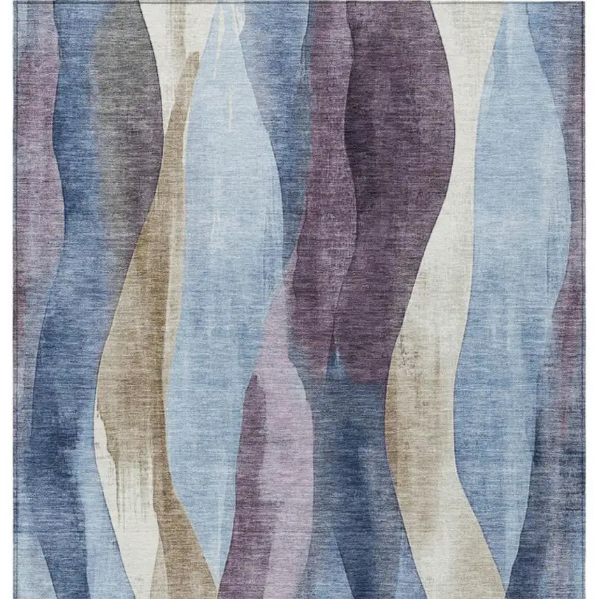Denim Blue And Purple Abstract Washable Indoor Outdoor Area Rug Photo 1