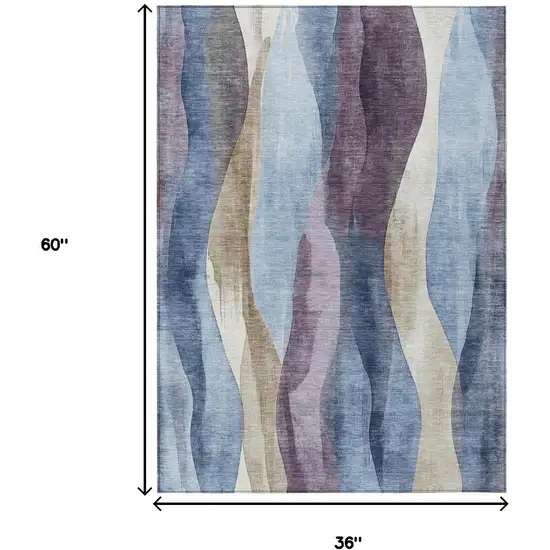 Denim Blue And Purple Abstract Washable Indoor Outdoor Area Rug Photo 8