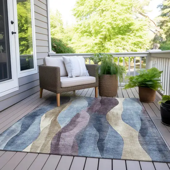 Denim Blue And Purple Abstract Washable Indoor Outdoor Area Rug Photo 6