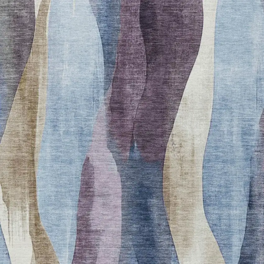 Denim Blue And Purple Abstract Washable Indoor Outdoor Area Rug Photo 9