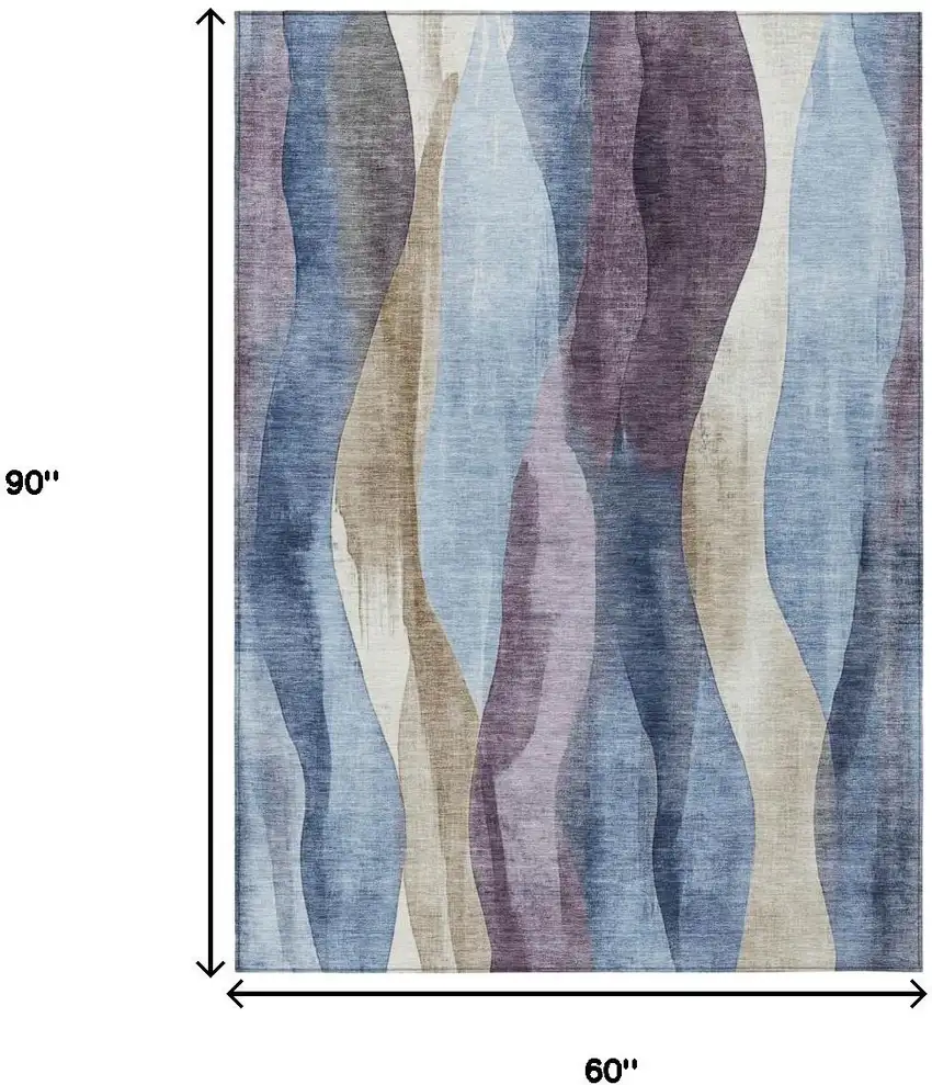 Denim Blue And Purple Abstract Washable Indoor Outdoor Area Rug Photo 8