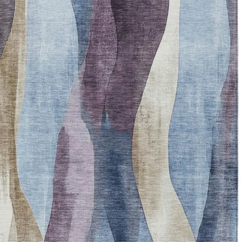 Denim Blue And Purple Abstract Washable Indoor Outdoor Area Rug Photo 9