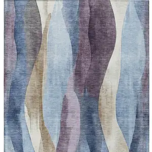 Photo of Denim Blue And Purple Abstract Washable Indoor Outdoor Area Rug