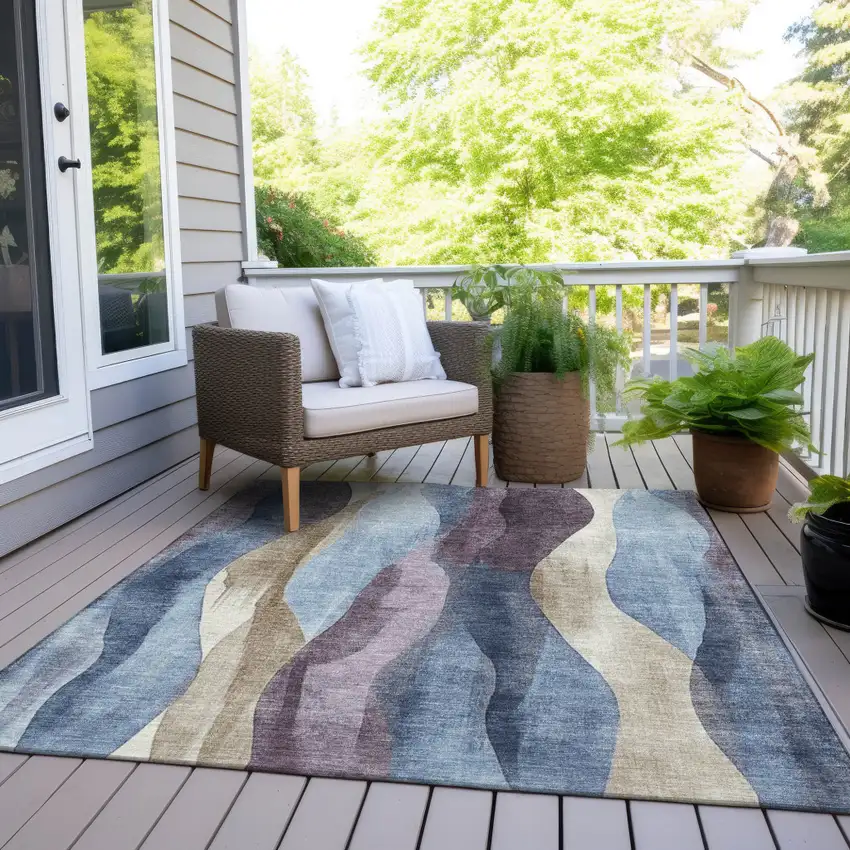 Denim Blue And Purple Abstract Washable Indoor Outdoor Area Rug Photo 6