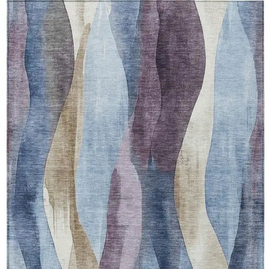Denim Blue And Purple Abstract Washable Indoor Outdoor Area Rug Photo 1