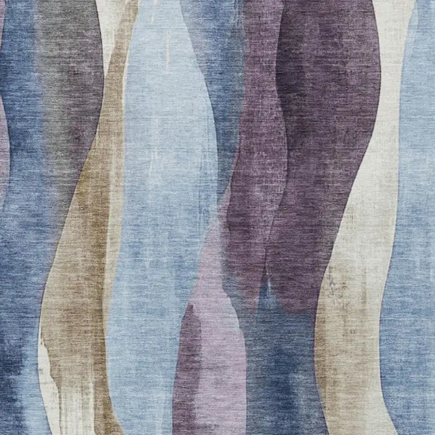 Denim Blue And Purple Abstract Washable Indoor Outdoor Area Rug Photo 9