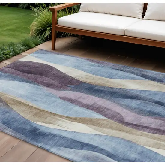 Denim Blue And Purple Abstract Washable Indoor Outdoor Area Rug Photo 2
