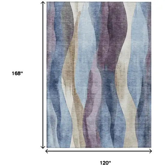 Denim Blue And Purple Abstract Washable Indoor Outdoor Area Rug Photo 8