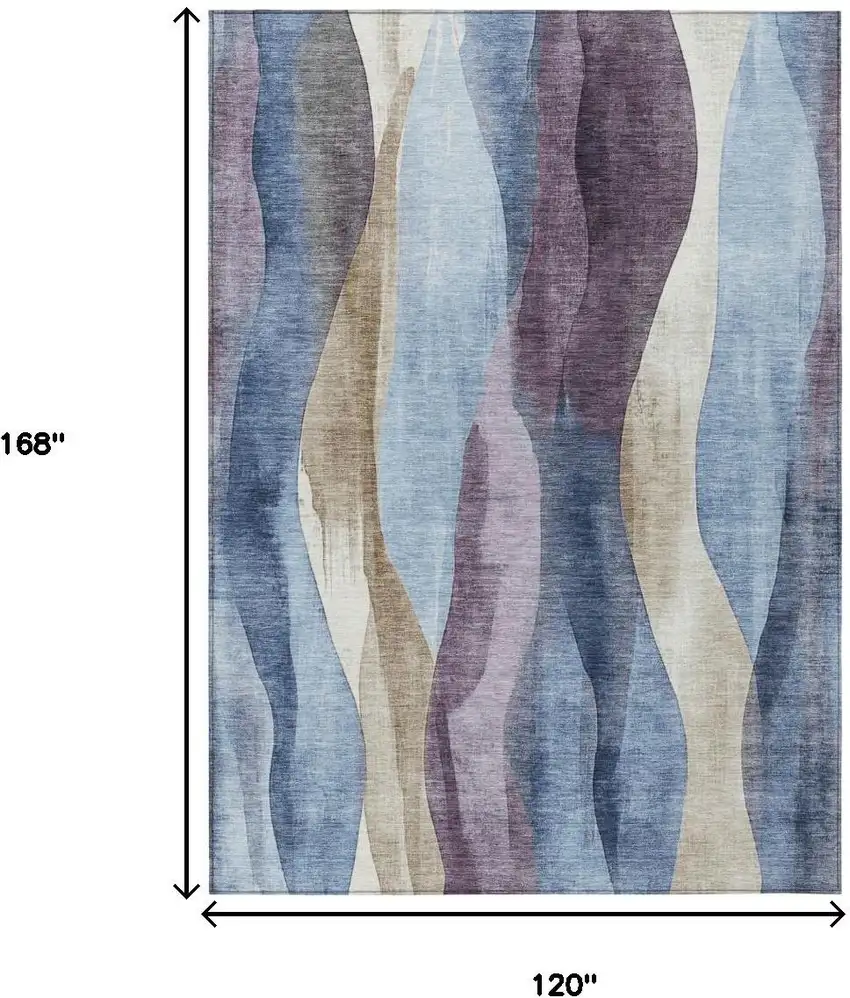 Denim Blue And Purple Abstract Washable Indoor Outdoor Area Rug Photo 8