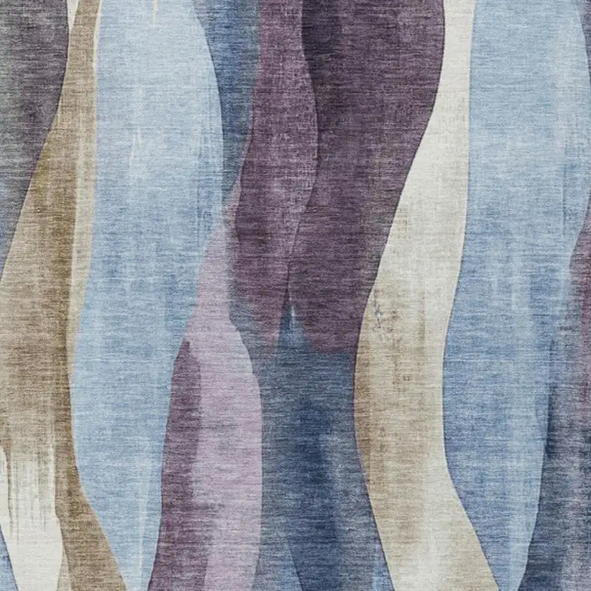 Denim Blue And Purple Abstract Washable Indoor Outdoor Area Rug Photo 9