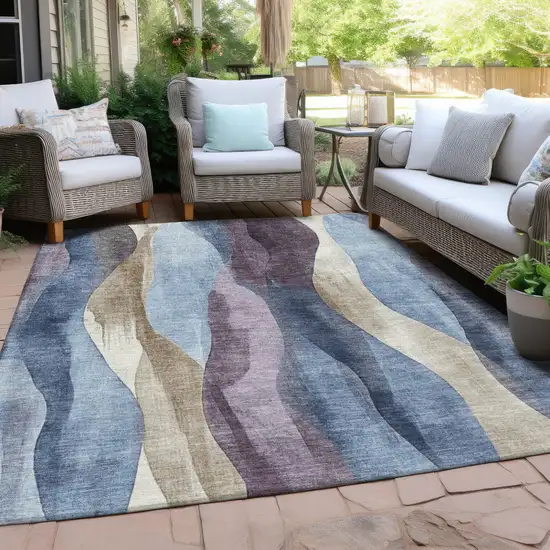 Denim Blue And Purple Abstract Washable Indoor Outdoor Area Rug Photo 3
