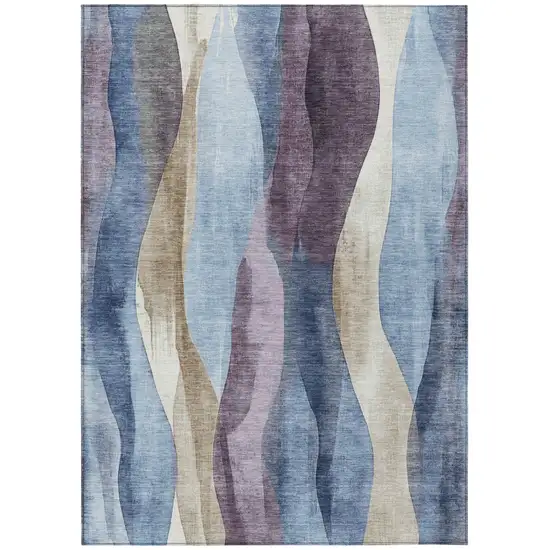 Denim Blue And Purple Abstract Washable Indoor Outdoor Area Rug Photo 7