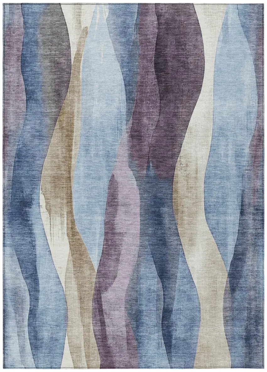 Denim Blue And Purple Abstract Washable Indoor Outdoor Area Rug Photo 7