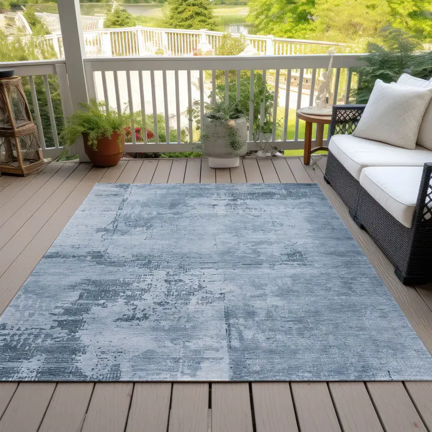 Denim Blue And Silver Abstract Washable Indoor Outdoor Area Rug Photo 7