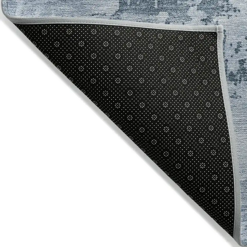 Denim Blue And Silver Abstract Washable Indoor Outdoor Area Rug Photo 2
