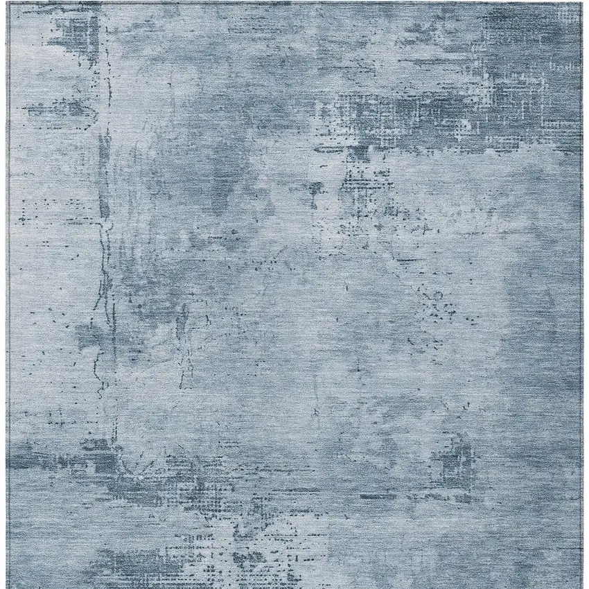 Denim Blue And Silver Abstract Washable Indoor Outdoor Area Rug Photo 5