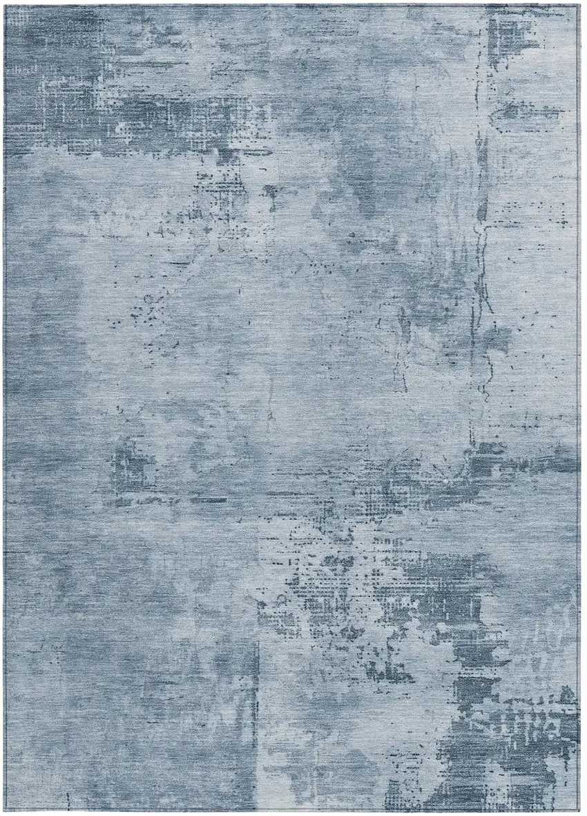 Denim Blue And Silver Abstract Washable Indoor Outdoor Area Rug Photo 6