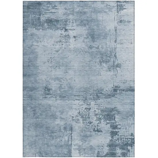 Denim Blue And Silver Abstract Washable Indoor Outdoor Area Rug Photo 6