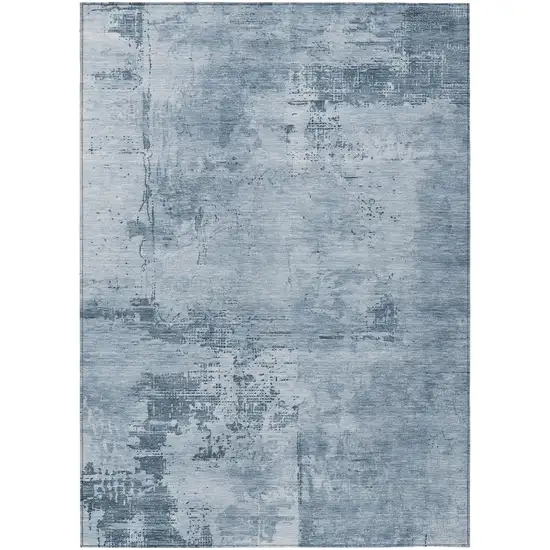 Denim Blue And Silver Abstract Washable Indoor Outdoor Area Rug Photo 2