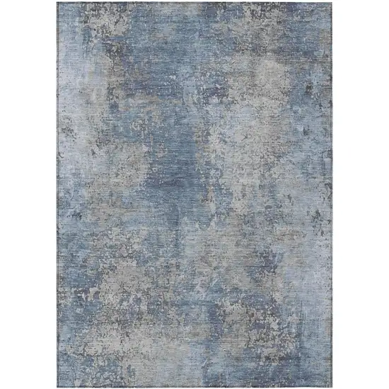 Denim Blue And Silver Abstract Washable Indoor Outdoor Area Rug Photo 1