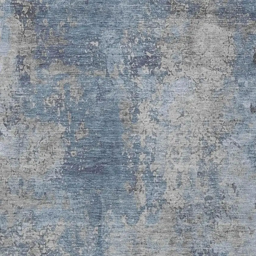 Denim Blue And Silver Abstract Washable Indoor Outdoor Area Rug Photo 3