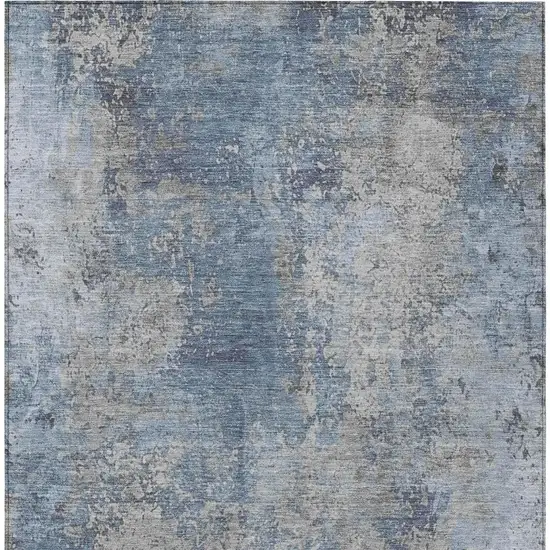 Denim Blue And Silver Abstract Washable Indoor Outdoor Area Rug Photo 3