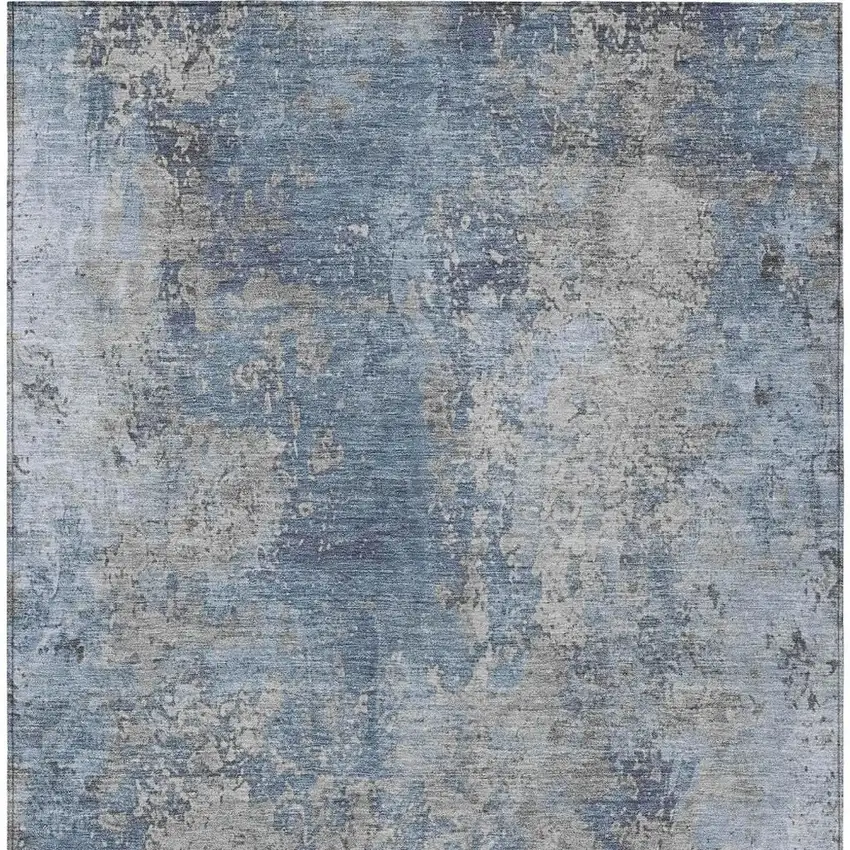 Denim Blue And Silver Abstract Washable Indoor Outdoor Area Rug Photo 3