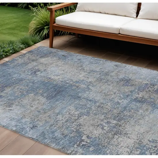 Denim Blue And Silver Abstract Washable Indoor Outdoor Area Rug Photo 2