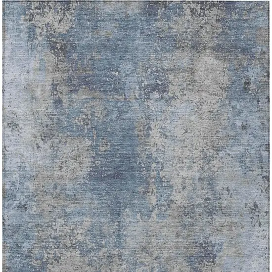 Denim Blue And Silver Abstract Washable Indoor Outdoor Area Rug Photo 6