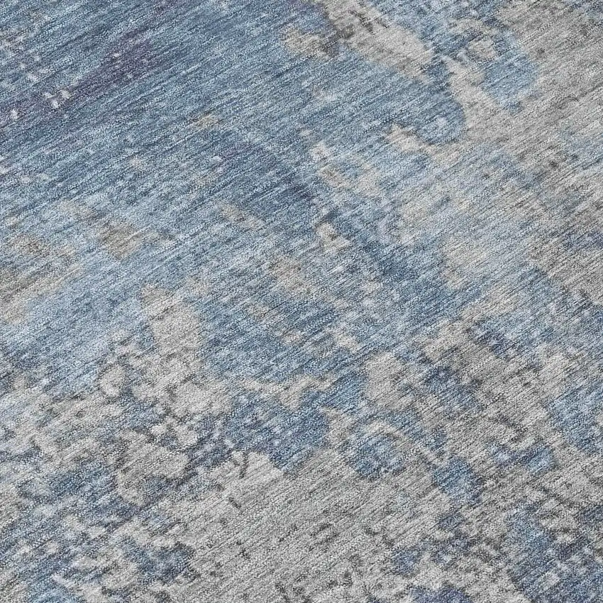 Denim Blue And Silver Abstract Washable Indoor Outdoor Area Rug Photo 8